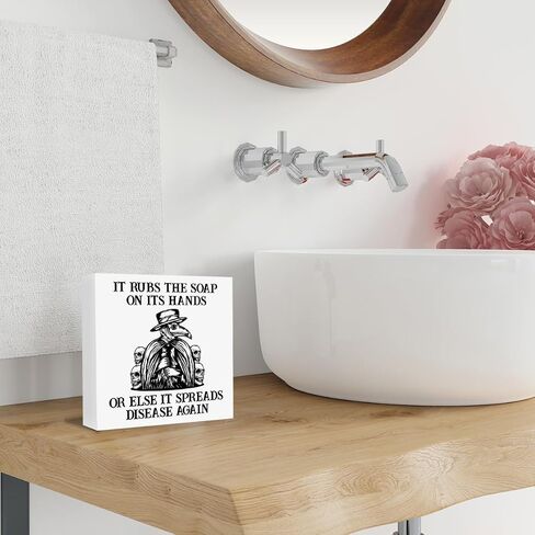 Gothic Bathroom Sign Decor Wash Your Hands Black Wood Block Sign for Bathroom Restroom Toilet Decoration in Saudi Arabia