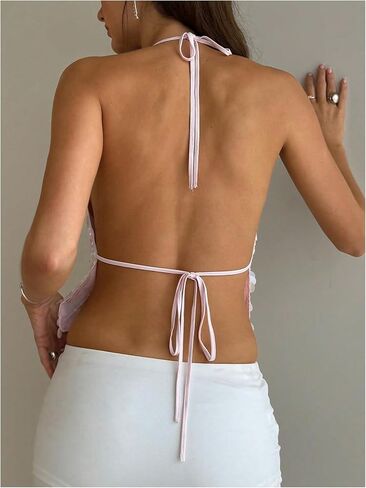 SHENHE Women's Sparkly Sequin Halter Top Open Back Sexy Y2k Backless Rave Clubwear Crop Tank in Saudi Arabia
