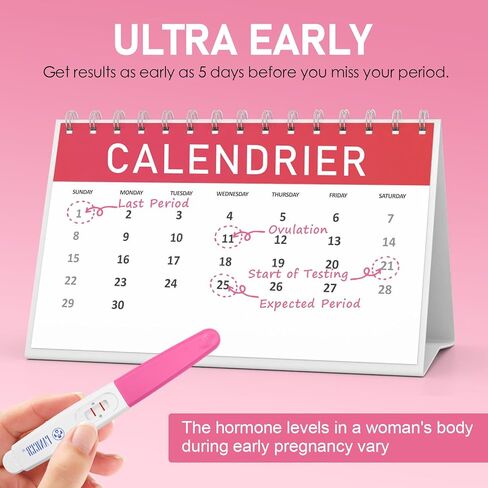 5 اختبارات حمل للكشف المبكر، مجموعة أدوات اختبار الحمل، كشف مبكر دقيق لـ HCG للنساء، سريع وسهل الاستخدام، اختبارات حمل سهلة في المنزل، معبأة بشكل فردي (أحمر وردي) in Kuwait