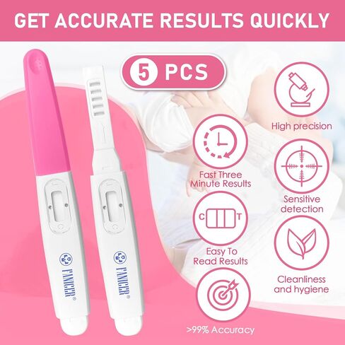 5 اختبارات حمل للكشف المبكر، مجموعة أدوات اختبار الحمل، كشف مبكر دقيق لـ HCG للنساء، سريع وسهل الاستخدام، اختبارات حمل سهلة في المنزل، معبأة بشكل فردي (أحمر وردي) in Kuwait