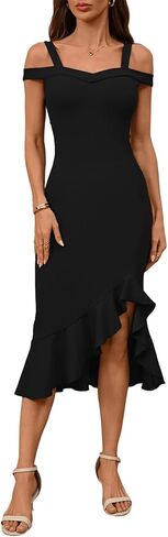 فستان كوكتيل رسمي للسيدات من CORSKI فستان متوسط ​​الطول بأكتاف مفتوحة وحاشية ذيل السمكة للحفلات والنوادي in Kuwait