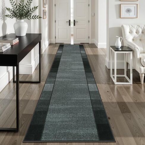 Uphome Modern Black Kitchen Runner Rug, 2x6 Washable Checkered Hallway Rugs Non Slip, Stain Resistant Ombre Geometric Entryway Runner Rugs Low Pile, Soft Carpet Runners for Hallways Bedroom Laundry in Saudi Arabia