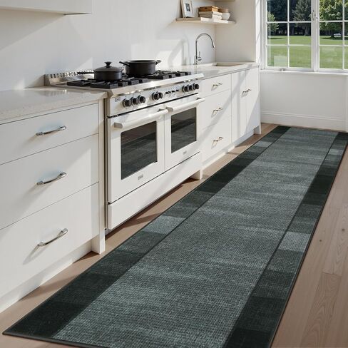 Uphome Modern Black Kitchen Runner Rug, 2x6 Washable Checkered Hallway Rugs Non Slip, Stain Resistant Ombre Geometric Entryway Runner Rugs Low Pile, Soft Carpet Runners for Hallways Bedroom Laundry in Saudi Arabia