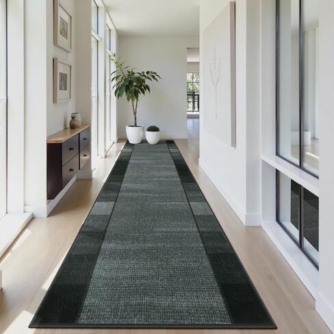 Uphome Modern Black Kitchen Runner Rug, 2x6 Washable Checkered Hallway Rugs Non Slip, Stain Resistant Ombre Geometric Entryway Runner Rugs Low Pile, Soft Carpet Runners for Hallways Bedroom Laundry in Saudi Arabia