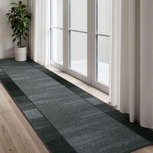 Uphome Modern Black Kitchen Runner Rug, 2x6 Washable Checkered Hallway Rugs Non Slip, Stain Resistant Ombre Geometric Entryway Runner Rugs Low Pile, Soft Carpet Runners for Hallways Bedroom Laundry in Saudi Arabia