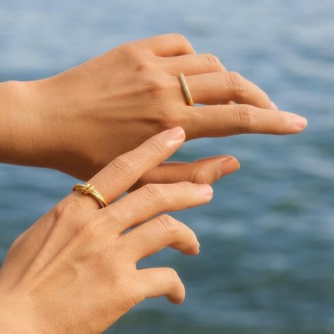 STORYJEWELLERY خواتم متراصة مطلية بالذهب عيار 18 قيراط للنساء، أساور أبدية للنساء، خواتم زفاف سميكة، خاتم بيان تمهيد مطلي بالذهب، هدايا لها in Saudi Arabia