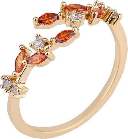 Cubic Zirconia Leaf Rings for Women, Delicate Adjustable Leaf Shape Open Ring with Jewelry Box Ideal Jewelry Gifts for Birthday Mother's Day Valentine's Day (Orange Red) in Saudi Arabia