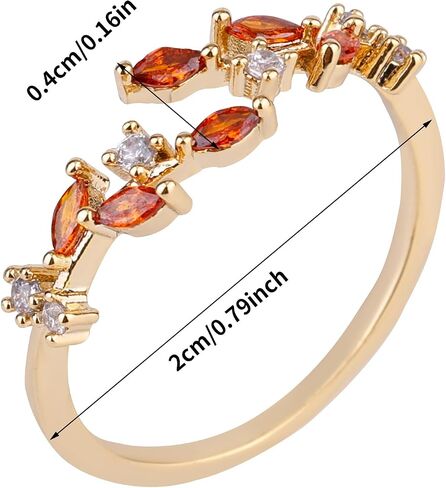 Cubic Zirconia Leaf Rings for Women, Delicate Adjustable Leaf Shape Open Ring with Jewelry Box Ideal Jewelry Gifts for Birthday Mother's Day Valentine's Day (Orange Red) in Saudi Arabia