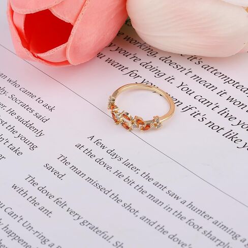 Cubic Zirconia Leaf Rings for Women, Delicate Adjustable Leaf Shape Open Ring with Jewelry Box Ideal Jewelry Gifts for Birthday Mother's Day Valentine's Day (Orange Red) in Saudi Arabia