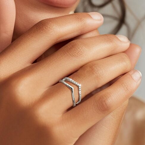 2PCS Silver Rings for Women 925 Sterling Silver 14k Gold Plated Wishbone Ring Non Tarnish Wedding Bands Stackable Dainty V Shaped Rings CZ Wedding Rings Promise Ring Engagement in Saudi Arabia