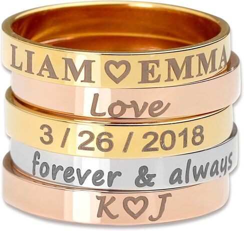 MignonandMignon Personalized Engraved Rings for Women Friendship Matching Rings Custom Coordinate Stacking Best Friend Memorial - R4 in Saudi Arabia