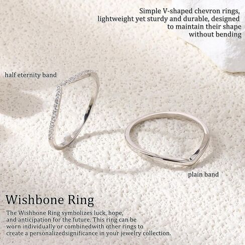2PCS Silver Rings for Women 925 Sterling Silver 14k Gold Plated Wishbone Ring Non Tarnish Wedding Bands Stackable Dainty V Shaped Rings CZ Wedding Rings Promise Ring Engagement in Saudi Arabia