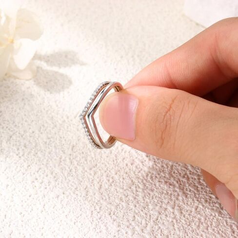 2PCS Silver Rings for Women 925 Sterling Silver 14k Gold Plated Wishbone Ring Non Tarnish Wedding Bands Stackable Dainty V Shaped Rings CZ Wedding Rings Promise Ring Engagement in Saudi Arabia