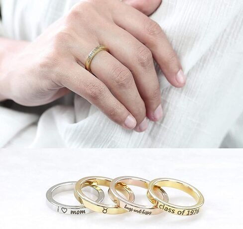 MignonandMignon Personalized Engraved Rings for Women Friendship Matching Rings Custom Coordinate Stacking Best Friend Memorial - R4 in Saudi Arabia