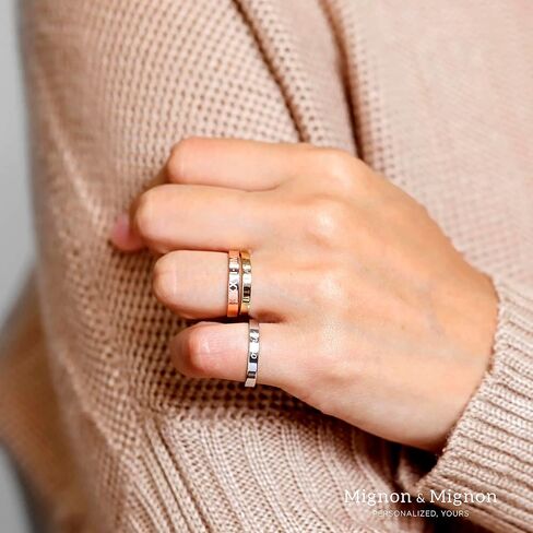 MignonandMignon Personalized Engraved Rings for Women Friendship Matching Rings Custom Coordinate Stacking Best Friend Memorial - R4 in Saudi Arabia