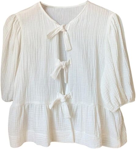 بلوزة SweatyRocks النسائية ذات القوس Peplum بأكمام قصيرة وربطة أمامية in Saudi Arabia