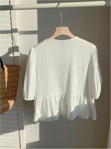بلوزة SweatyRocks النسائية ذات القوس Peplum بأكمام قصيرة وربطة أمامية in Saudi Arabia