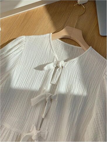 بلوزة SweatyRocks النسائية ذات القوس Peplum بأكمام قصيرة وربطة أمامية in Saudi Arabia