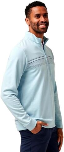 TravisMathew Men's Upgraded Chest Stripe Quarter Zip, Cory Blue in Saudi Arabia