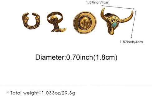4Pcs Retro Gold Cowgirl Cow Hats Cowhead Stackable Rings for Women, Vintage Western Silver Boot Horseshoe Turquoise Ring Country Concert Jewelry Gift in Saudi Arabia