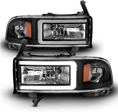 AmeriLite 1994-2001 دودج رام 1500 2500 3500 HD C-Type LED أنبوب أسود 1 قطعة مجموعة المصابيح الأمامية البديلة - جانب الركاب والسائق in Saudi Arabia