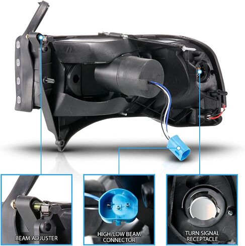 AmeriLite 1994-2001 دودج رام 1500 2500 3500 HD C-Type LED أنبوب أسود 1 قطعة مجموعة المصابيح الأمامية البديلة - جانب الركاب والسائق in Saudi Arabia