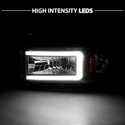 AmeriLite 1994-2001 دودج رام 1500 2500 3500 HD C-Type LED أنبوب أسود 1 قطعة مجموعة المصابيح الأمامية البديلة - جانب الركاب والسائق in Saudi Arabia