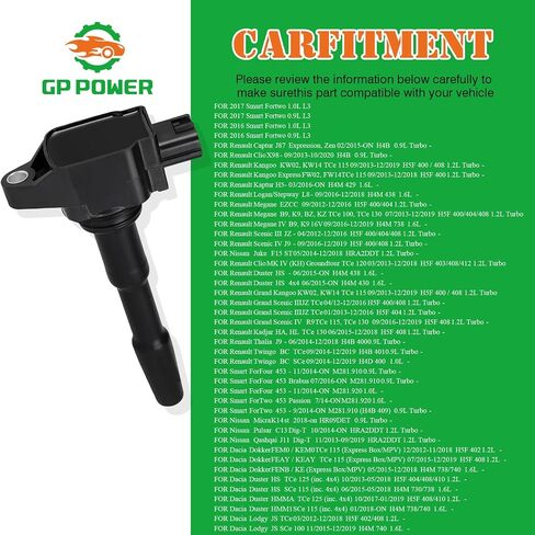 Ignition Coil Pack Set Of 1 Compatible With Smart Fortwo Renault Clio Captur Kangoo Megane Duster Grand Scenic Nissan Juke Qashqai Dacia 0.9T 1.0 1.2T L3 L4 Replacement For 22433-2428R UF808 in Saudi Arabia
