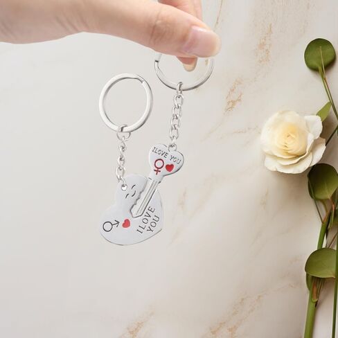Couple keychain Valentine's Day couple gift Suitable for couples, boyfriends, girlfriends, couple keychains, husbands, wives, Valentine's Day gifts, silver ﻿ in Saudi Arabia