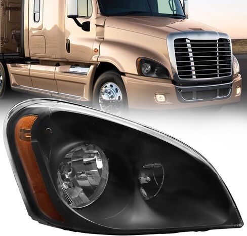 Headlights Assembly Fit For 2008-2016 Freightliner Cascadia,Black Housing Headlamps,Left and Right Pair Set, Including Halogen bulbs in Kuwait