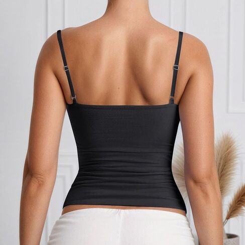 Women's Basic Double Lined Scoop Neck Tank Tops Adjustable Cami Tank Sleeveless Going Out Cute Y2k Workout Camisole Shirts in Saudi Arabia
