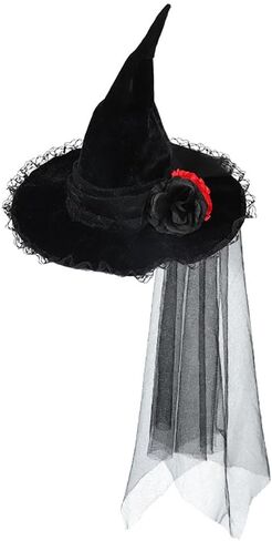 Anbaby Halloween Witch Hat with Black Rose, Lace Trim and Veil in Saudi Arabia