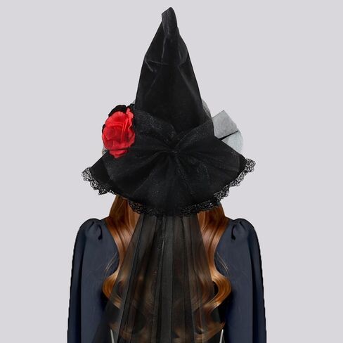 Anbaby Halloween Witch Hat with Black Rose, Lace Trim and Veil in Saudi Arabia