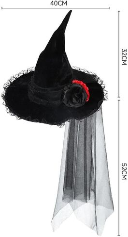 Anbaby Halloween Witch Hat with Black Rose, Lace Trim and Veil in Saudi Arabia