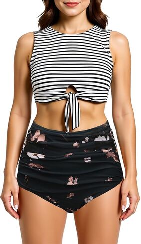 bslingerie Women Push Up Bikini Scoop Neck Crop Tank Top High Waisted Bikini Set Bathing Suit in Saudi Arabia