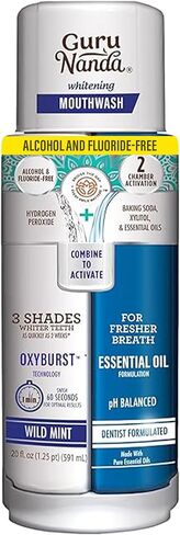 GuruNanda Whitening Wonder Duo، غسول الفم المبيض أوكسي بيرست ثنائي الأسطوانة، 20 أونصة وشرائط تبييض الأسنان بدون انزلاق، تقنية الشريط الجاف، علاجات لمدة 7 أيام in Kuwait