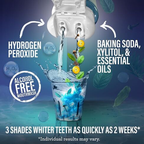 GuruNanda Whitening Wonder Duo، غسول الفم المبيض أوكسي بيرست ثنائي الأسطوانة، 20 أونصة وشرائط تبييض الأسنان بدون انزلاق، تقنية الشريط الجاف، علاجات لمدة 7 أيام in Kuwait