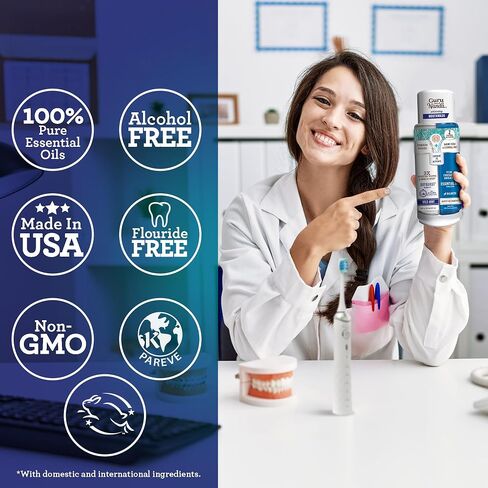 GuruNanda Whitening Wonder Duo، غسول الفم المبيض أوكسي بيرست ثنائي الأسطوانة، 20 أونصة وشرائط تبييض الأسنان بدون انزلاق، تقنية الشريط الجاف، علاجات لمدة 7 أيام in Kuwait