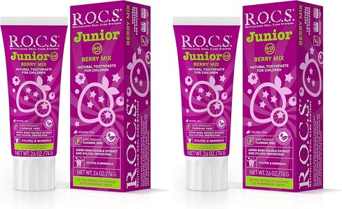 R.O.C.S. معجون أسنان جونيور - مينا الأسنان المبيض وحماية لثة الأسنان - للأطفال من سن 6 إلى 12 سنة - آمن للابتلاع - طبيعي، بدون فلورايد أو كبريتات (قوس قزح فاكهي، عبوة من قطعة واحدة) in Kuwait