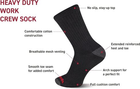 Wolverine Men's Performance Work Crew Sock 8 Pair Pack, Black, Men's Shoe Size 7-12 in Saudi Arabia