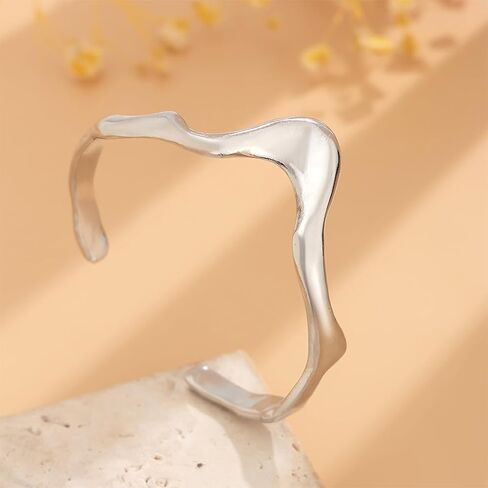 Chunky Gold Punk Cuffs Bracelets for Women Vintage Silver Liquid Geometric Lava Wave Bangle Curved Wavy Irregular Bracelet Trendy Melted Jewelry Gifts in Saudi Arabia
