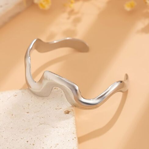 Chunky Gold Punk Cuffs Bracelets for Women Vintage Silver Liquid Geometric Lava Wave Bangle Curved Wavy Irregular Bracelet Trendy Melted Jewelry Gifts in Saudi Arabia