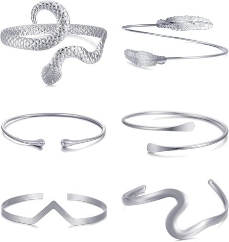 BROCC 6PCS Gold Arm Cuff Bracelet for Women Upper Armlet Armband Bangle Adjustable Coil Swirl Armband Set Upper Arm Cuff Bracelets Jewelry in Kuwait