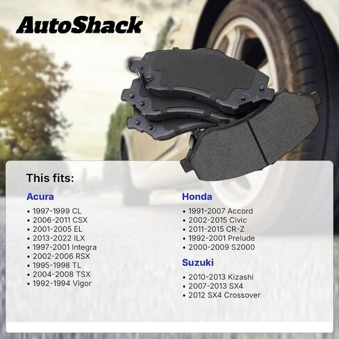 AutoShack Rear Ceramic Brake Pad Set | Replacement for 2001-2005 Acura EL 2002-2015 Honda Civic 2007-2013 Suzuki SX4 | 4-PC in Kuwait