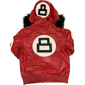 Buy & Catch Online Store Men's Fur Hood Sports Winter Leather Jacket 8 Ball 90's Retro Jacket in Saudi Arabia