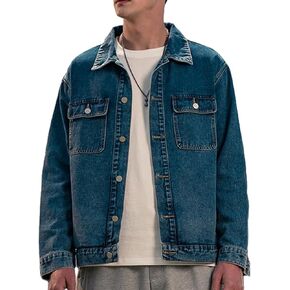 Denim Jacket Men Vintage Autumn and Winter Tops Mens Denim Trucker Jacket Black Small in Saudi Arabia