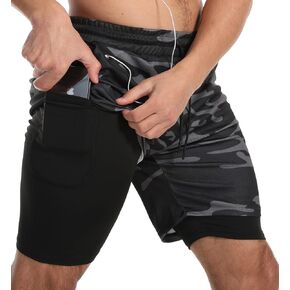 JWJ Men's Running Athletic Workout Sports Mens 2 in 1 Shorts Breathable Gym Short for Men with Pocket in Kuwait