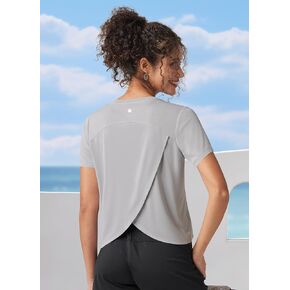 Women's Quick Dry Workout Tops Cropped Split Back Shirts with Reflective Lightweight Gym Wear in Kuwait