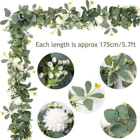 5.9 feet Faux Eucalyptus Greenery Garland Vines for Table Wedding Backdrop Arch Wall Party Mantle Festival Decor,Faux Eucalyptus Wreaths in Saudi Arabia