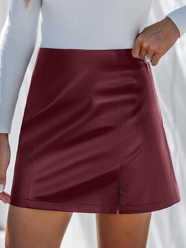CUPSHE التنانير النساء فو الجلود تنورة صغيرة شق عالية الخصر Bodycon سكورت التفاف محززة هيم عطلة عادية in Kuwait